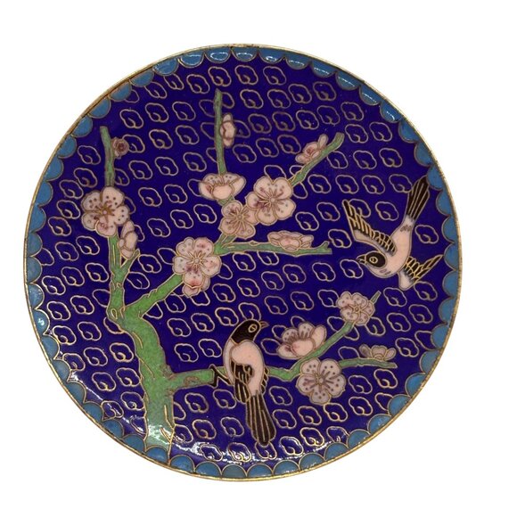 Vintage Cloisonné Chinese Decorative Plate With Birds & Floral Design - Picture 2 of 5